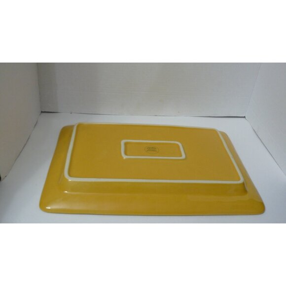 Yellow Rectangular Ceramic Serving Platter Handcrafted In Portugal Microwave & D - Picture 4 of 4